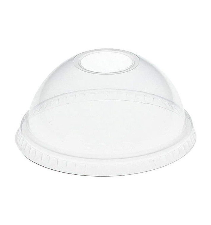 Plastic PET koepel Deksel met gat Kristal Ø9,8cm (1000 stuks) Plastic PET koepel Deksel met gat Kristal Ø9,8cm (1000 stuks)