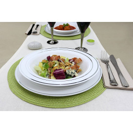 Plastic bord Extra stijf Diep met border zilver 23cm (20 stuks)
