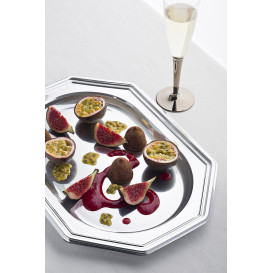 Plastic dienblad Achthoekige vorm zilver 36x24 cm (5 stuks) 