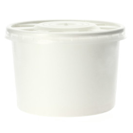 Papieren Container met Plastic Deksel wit PP 250ml (250 stuks)