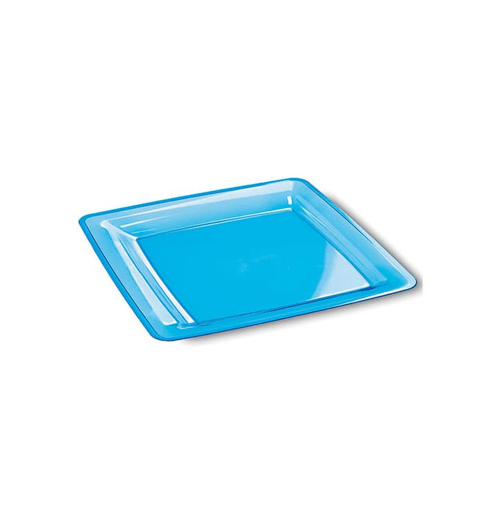 Plastic bord Vierkant extra sterk turkoois 18x18cm (108 stuks) Plastic bord Vierkant extra sterk turkoois 18x18cm (108 stuks)