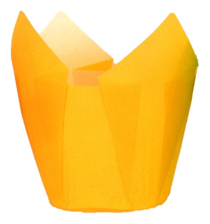 Cupcake vorm voering tulpvorm geel Ø5x5/8cm (125 stuks) Cupcake vorm voering tulpvorm geel Ø5x5/8cm (125 stuks)