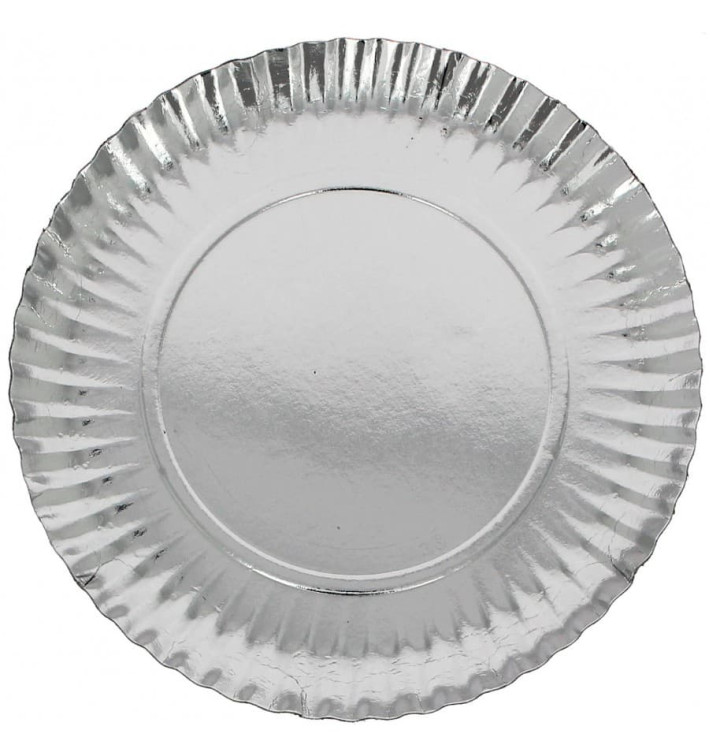 Papieren bord Rond vormig zilver 38cm (50 stuks) Papieren bord Rond vormig zilver 38cm (50 stuks)