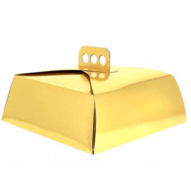 Papieren cake doosje Vierkant goud 32,5x32,5x10cm (100 stuks)