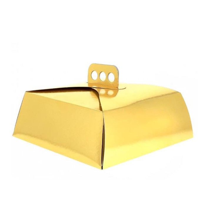 Papieren cake doosje Vierkant goud 32,5x32,5x10cm (50 stuks) 