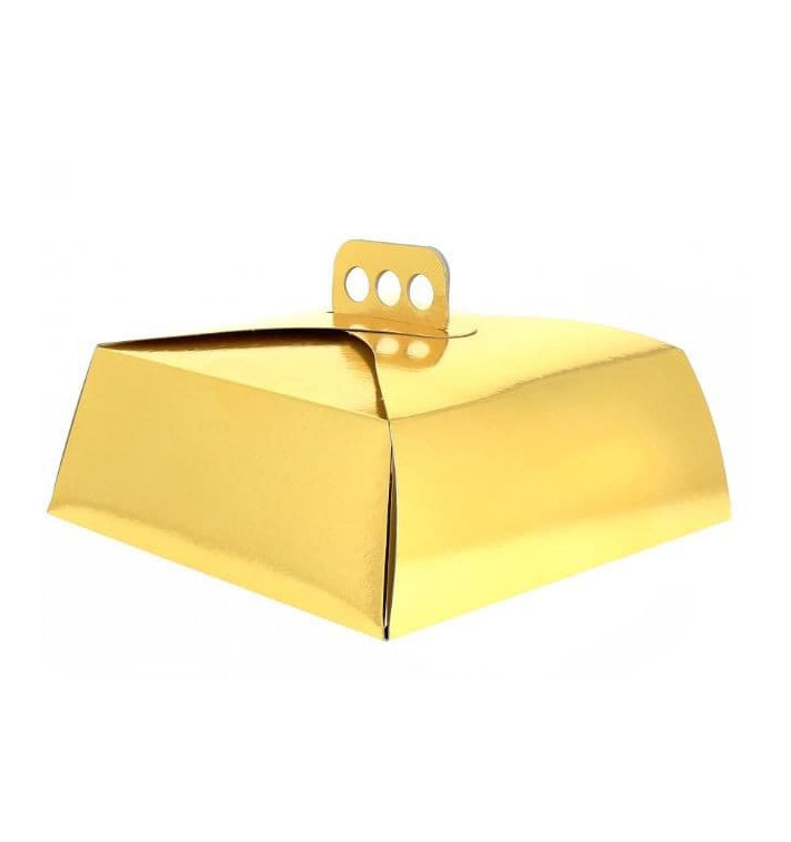 Papieren cake doosje Vierkant goud 24,5x24,5x10cm (100 stuks)