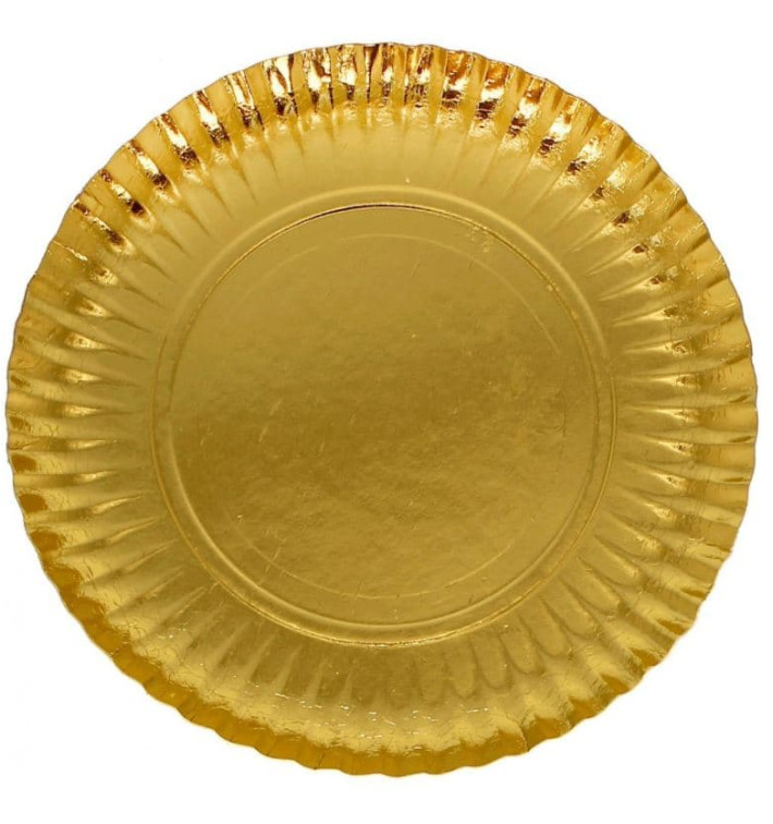Papieren bord Rond vormig goud 38cm (250 stuks) Papieren bord Rond vormig goud 38cm (250 stuks)
