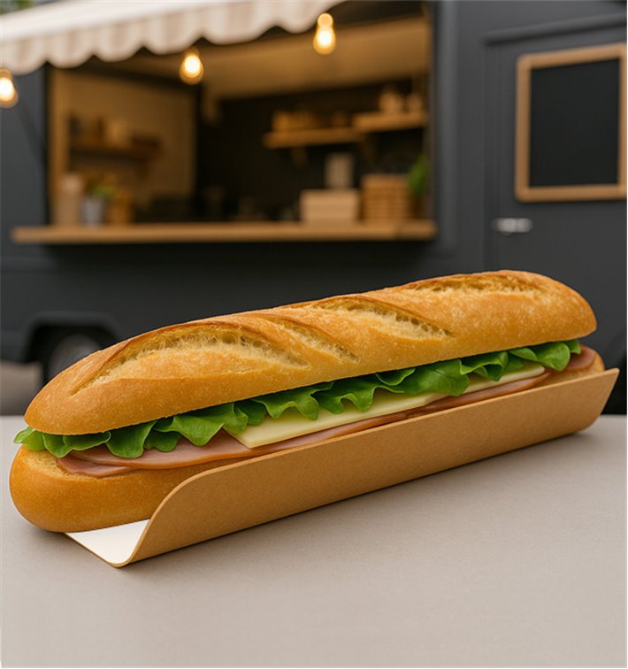 Papieren stokbrood dienblad kraft 30x6,1x3,2cm (100 stuks) Papieren stokbrood dienblad kraft 30x6,1x3,2cm (100 stuks)