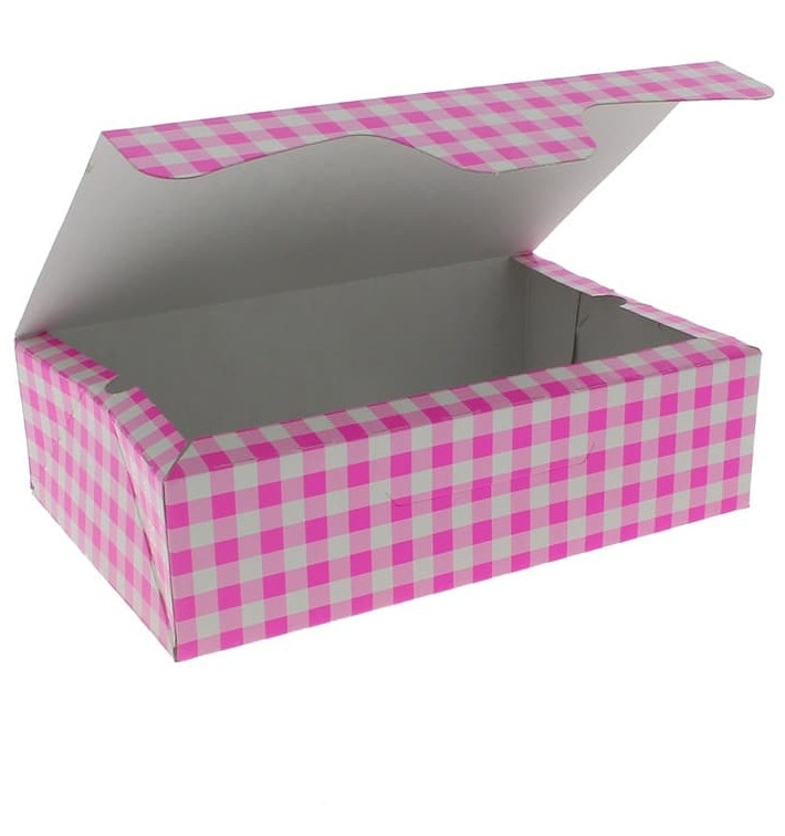 Papier bakkerij doos roze 17,5x11,5x4,7cm 250g (360 stuks) Papier bakkerij doos roze 17,5x11,5x4,7cm 250g (360 stuks)