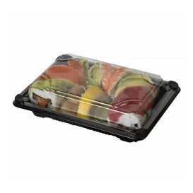 Sushi dienblad met DekselPLA zwart 13,0x18 cm (100 stuks)