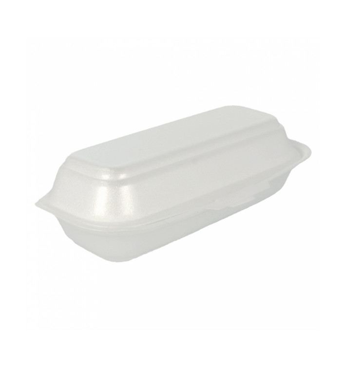Schuim hot dog Container wit 2,10x1,05x0,64cm (500 stuks) Schuim hot dog Container wit 2,10x1,05x0,64cm (500 stuks)