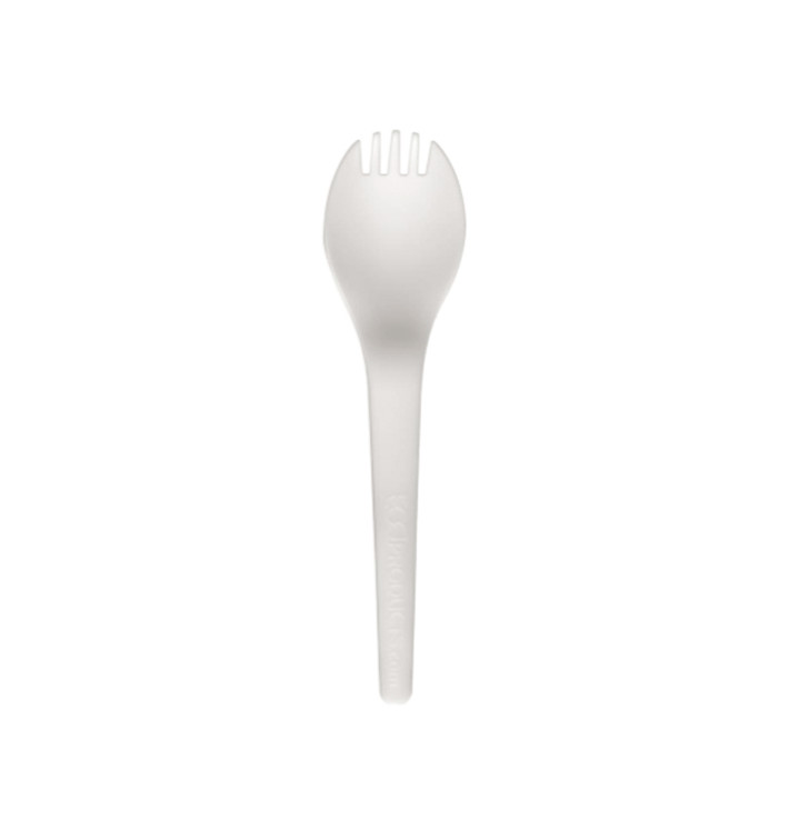 Stof gebaseerd op Maizena CPLA composteerbare Spork wit 15,0 cm (1.000 stuks) Stof gebaseerd op Maizena CPLA composteerbare Spork wit 15,0 cm (1.000 stuks)