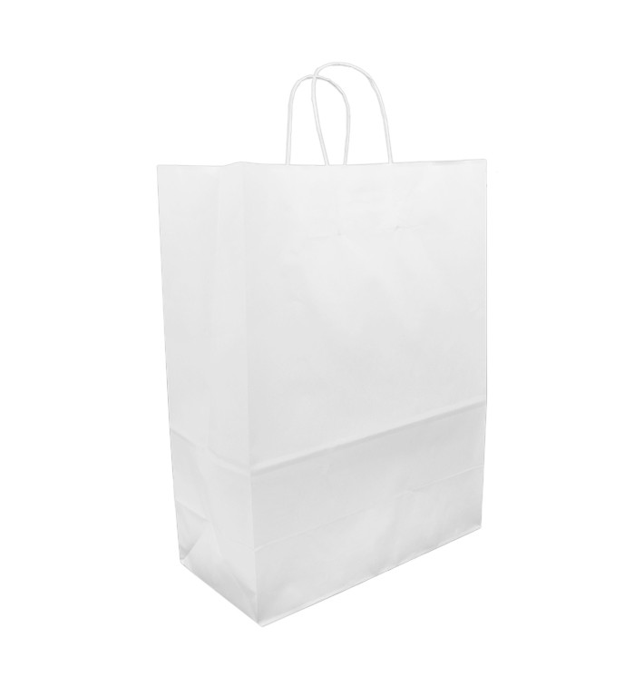 Papieren zak met handgrepen kraft wit 90g 32+16x43cm (50 stuks) Papieren zak met handgrepen kraft wit 90g 32+16x43cm (50 stuks)