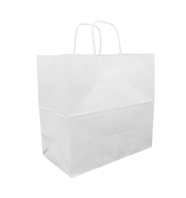 Papieren zak met handgrepen kraft wit 90g 32+16x31cm (250 stuks) Papieren zak met handgrepen kraft wit 90g 32+16x31cm (250 stuks)