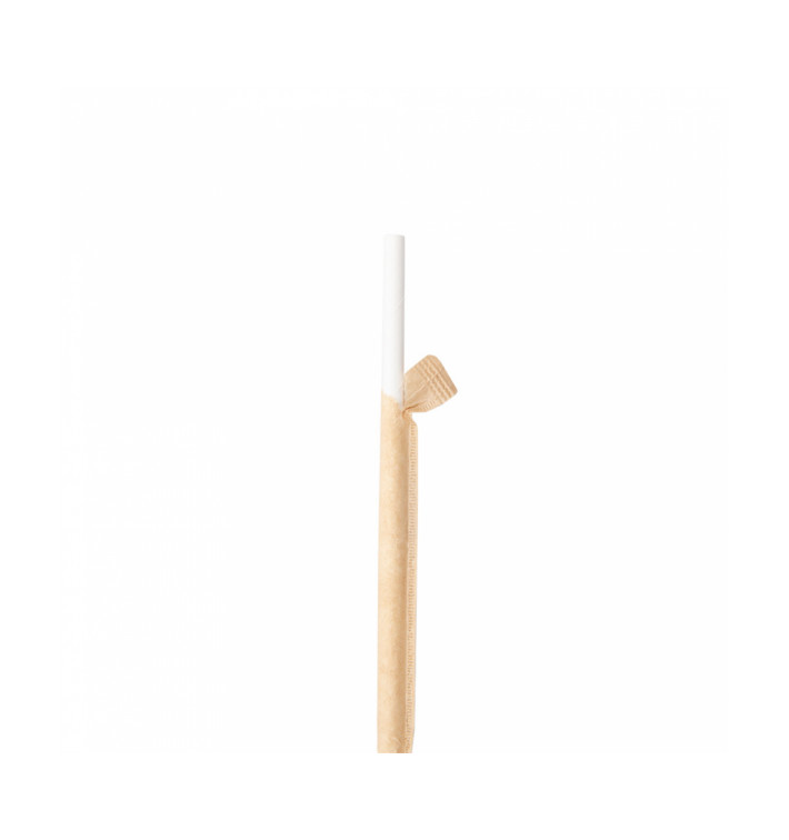 Papieren rechte rietjes wit verpakt met kraft omhulsel Ø0,6cm 21cm (250 stuks) Papieren rechte rietjes wit verpakt met kraft omhulsel Ø0,6cm 21cm (250 stuks)