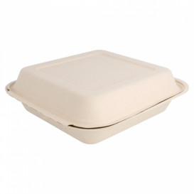 Suikerriet Gescharnierd Container "Menu Box" Naturel 20x20x7,5cm (250 stuks)