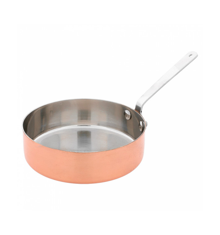 Bediening mini frituurpan dienblad van staal koper Ø12x3,5cm (1 stuk) Bediening mini frituurpan dienblad van staal koper Ø12x3,5cm (1 stuk)