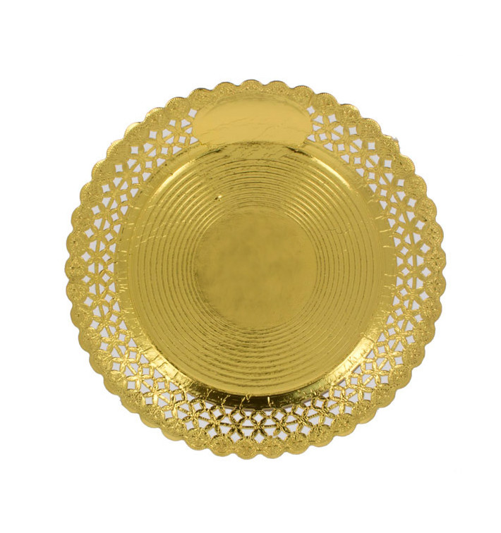 Papieren bord Rond vormig goud 35cm (100 stuks) Papieren bord Rond vormig goud 35cm (100 stuks)