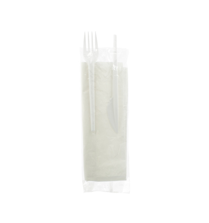 Plastic PS bestekset vork, mes en servet (25 stuks) Plastic PS bestekset vork, mes en servet (25 stuks)