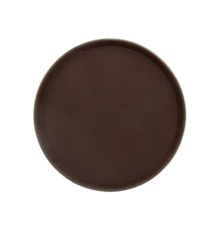 Plastic dienblad Rond vormig anti-slip bruin Ø40,0cm (1 stuk) Plastic dienblad Rond vormig anti-slip bruin Ø40,0cm (1 stuk)
