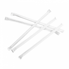 Papieren rechte rietjes wit verpakt Ø0,6cm 19,7cm (3000 stuks)