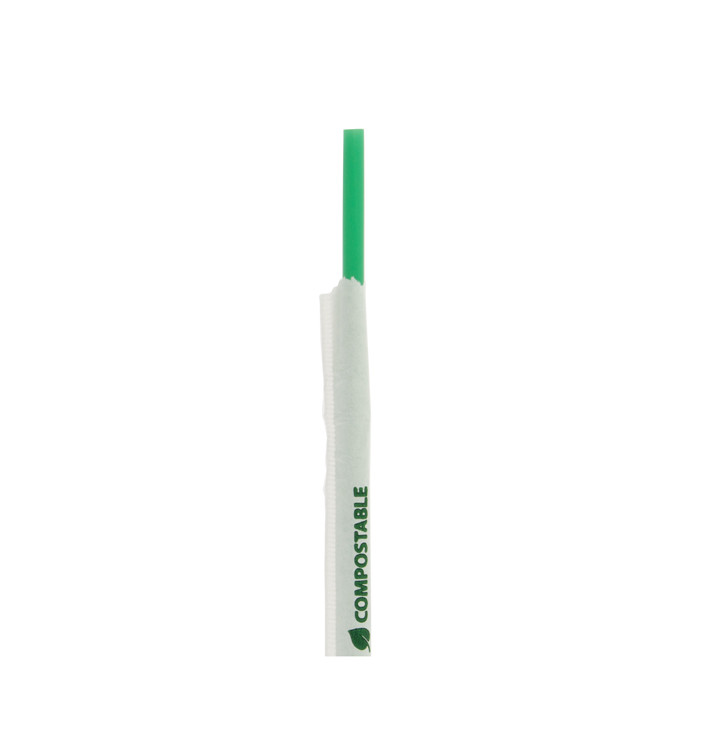 Plastic recht rietje PLA verpakt groen Ø0,8cm 18cm (400 stuks) Plastic recht rietje PLA verpakt groen Ø0,8cm 18cm (400 stuks)
