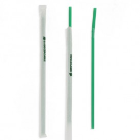 Plastic recht rietje PLA verpakt groen Ø0,8cm 18cm (400 stuks)