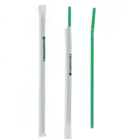 Plastic recht rietje PLA verpakt groen Ø0,8cm 18cm (4800 stuks)