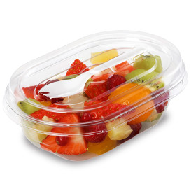 Plastic saladekom APET vormig met vork 750ml 19x14x9,5cm (75 stuks)
