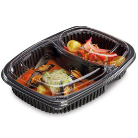 Plastic PP Container Rechthoekige vorm 2C 1250ml 25,5x18,9x4,5cm (320 stuks)