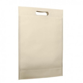 Niet geweven tas met gestanste handgrepen crème 30+10x40cm (25 stuks)