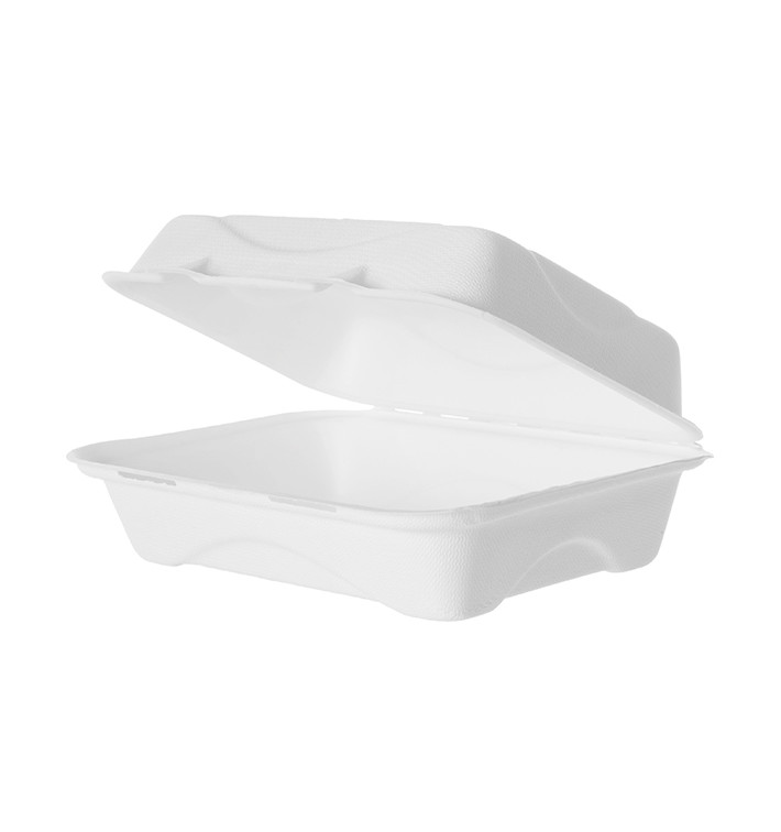 Suikerriet Gescharnierd Container wit 23x15x7,5cm (250 stuks) Suikerriet Gescharnierd Container wit 23x15x7,5cm (250 stuks)