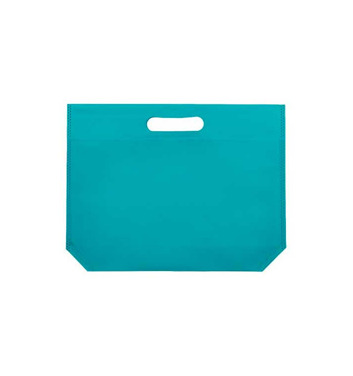 Niet geweven tas met gestanste handgrepen aquamarijn 34+8x26cm (200 stuks) Niet geweven tas met gestanste handgrepen aquamarijn 34+8x26cm (200 stuks)