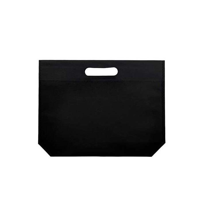 Niet geweven tas met gestanste handgrepen zwart 34+8x26cm (25 stuks)