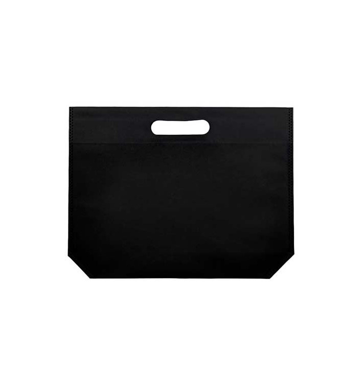 Niet geweven tas met gestanste handgrepen zwart 34+8x26cm (25 stuks) Niet geweven tas met gestanste handgrepen zwart 34+8x26cm (25 stuks)