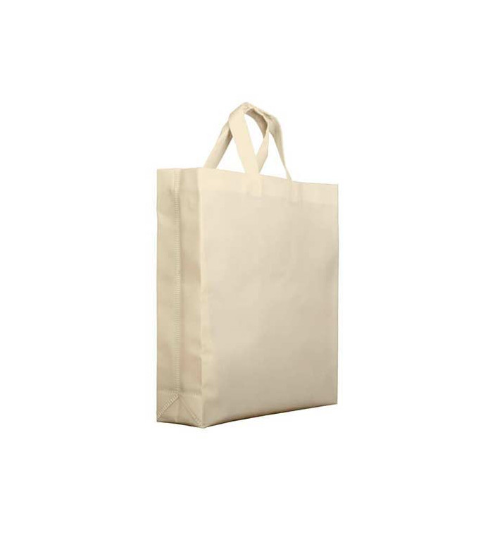 Niet geweven PREMIUM tas met korte hengsels crème 25+10x30cm (25 stuks) Niet geweven PREMIUM tas met korte hengsels crème 25+10x30cm (25 stuks)