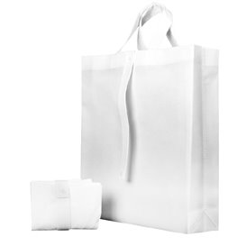 Niet geweven PREMIUM Opvouwbare tas met korte hengsels wit 40+15x40cm (150 stuks)