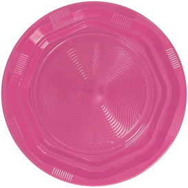 Plastic bord Diep Achthoekig Rond vormig roze Ø22 cm (25 stuks) 