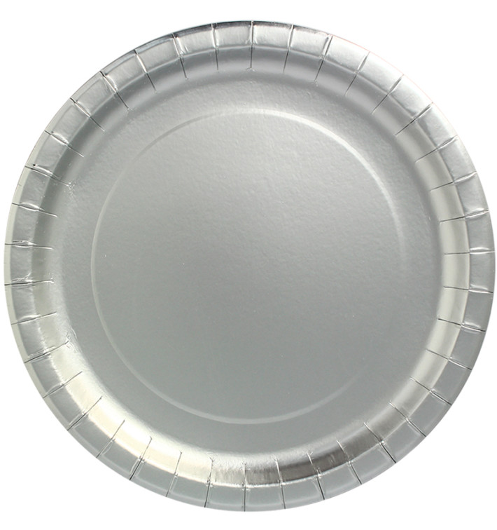 Papieren bord Rond vormig "Party" zilver Ø34cm (3 stuks) Papieren bord Rond vormig "Party" zilver Ø34cm (3 stuks)
