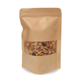 Papieren Doypack Kraft met zelfsluiting en venster 20+10x30cm (50 stuks)