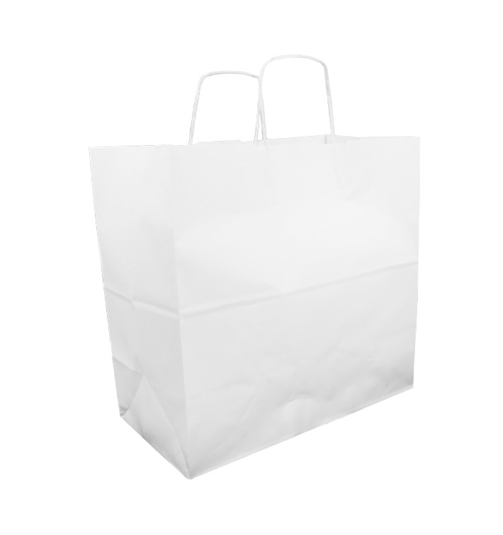 Papieren zak met handgrepen kraft wit 100g 35+15x30cm (200 stuks) Papieren zak met handgrepen kraft wit 100g 35+15x30cm (200 stuks)