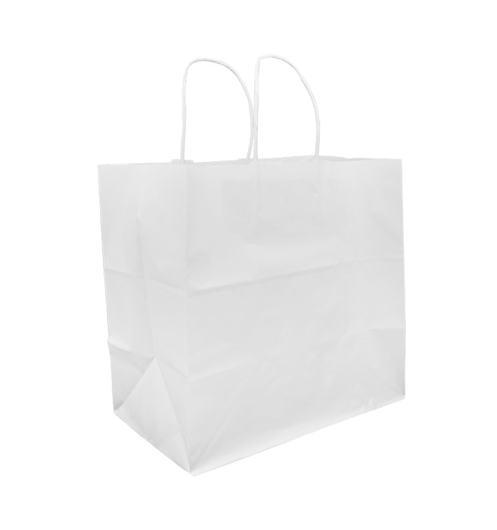 Papieren zak met handgrepen kraft wit 80g 30+18x29cm (25 stuks) Papieren zak met handgrepen kraft wit 80g 30+18x29cm (25 stuks)