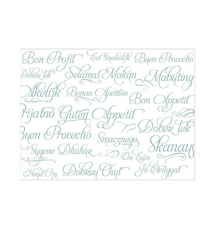 Papieren Placemats 30x40cm "Buen Provecho" Turkoois 40g (1000 stuks) Papieren Placemats 30x40cm "Buen Provecho" Turkoois 40g (1000 stuks)