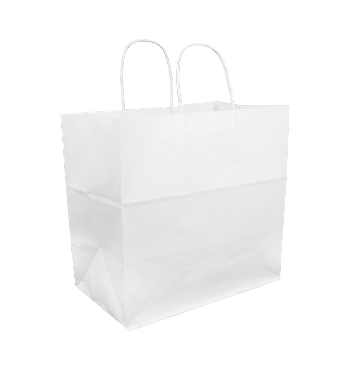 Papieren zak met handgrepen kraft wit 100g 30+18x29cm (25 stuks) Papieren zak met handgrepen kraft wit 100g 30+18x29cm (25 stuks)