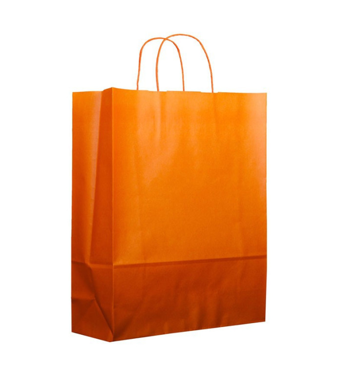 Papieren zak met handgrepen oranje 100g 25+11x31cm (200 stuks) Papieren zak met handgrepen oranje 100g 25+11x31cm (200 stuks)