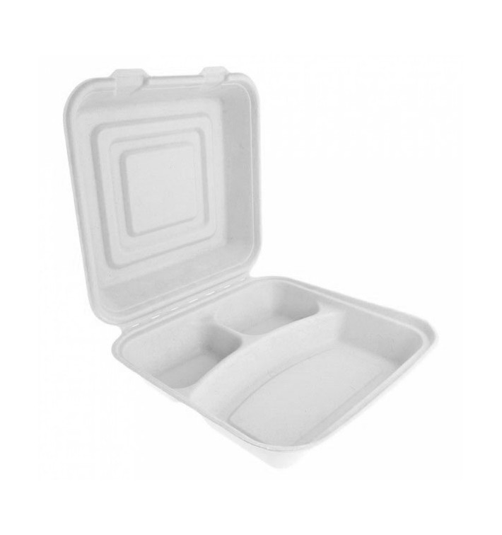 Suikerriet Gescharnierd Container "Menu Box" wit 3C 24x23x7,6cm (50 stuks) Suikerriet Gescharnierd Container "Menu Box" wit 3C 24x23x7,6cm (50 stuks)