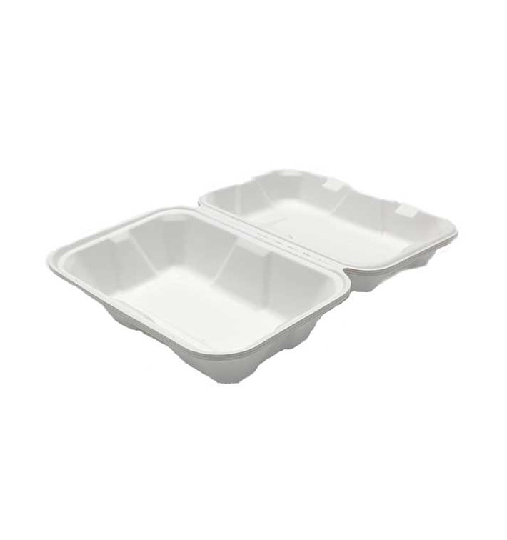 Suikerriet Gescharnierd Container "Menu Box" wit 23x15x7,7cm (200 stuks) 