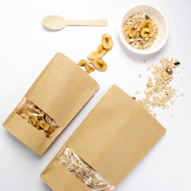 Papieren Doypack Kraft met zelfsluiting en venster 20+10x30cm (50 stuks)