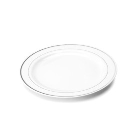 Plastic bord Extra stijf met Ovale rand zilver 26cm (20 stuks) 