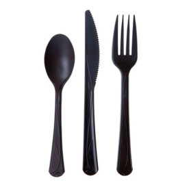 Stof gebaseerd op Maizena CPLA composteerbare vork Premium zwart 17,5 cm (25 stuks)